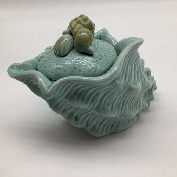 Pier 1 Imports Turquoise Blue Creamer and Sugar Bowl set, Sea Shell Pattern - Picture 9 of 12